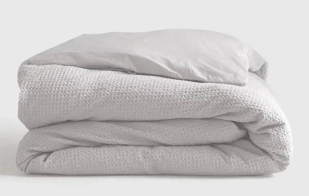 Quince Organic Luxe Honeycomb Full/Queen Duvet Cover White Button Closure NWOT